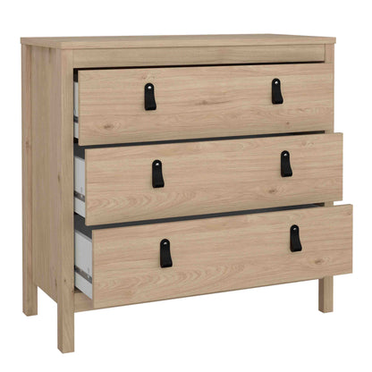 Harrow 3 Drawers Chest in Oak with Leather Tab Handles