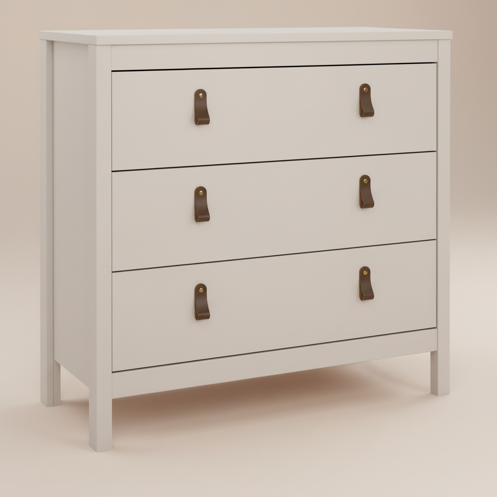 Harrow 3 Drawers Chest in Cashmere with Leather Tab Handles