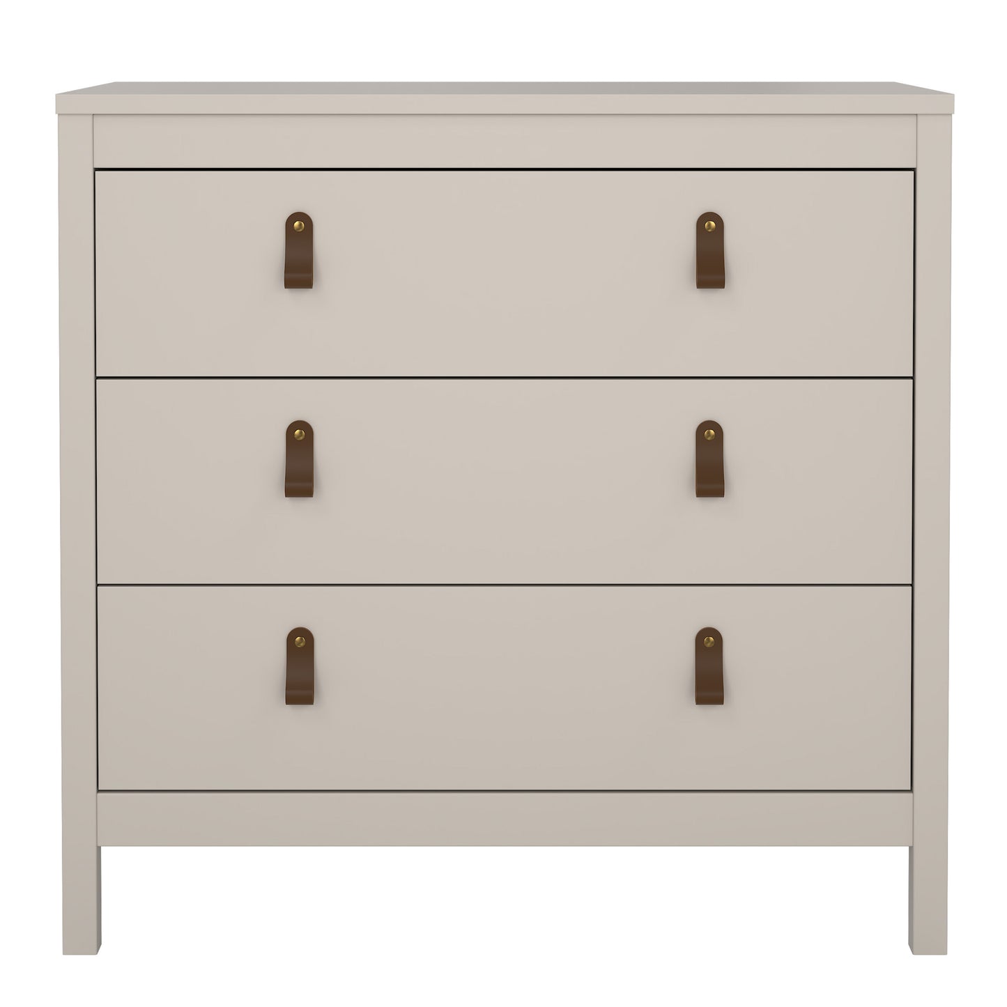 Harrow 3 Drawers Chest in Cashmere with Leather Tab Handles