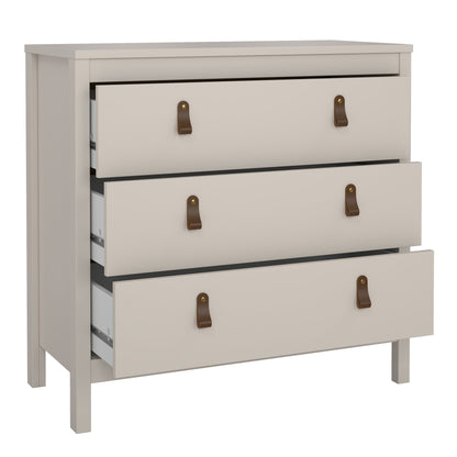 Harrow 3 Drawers Chest in Cashmere with Leather Tab Handles