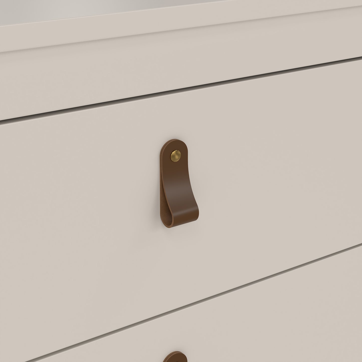 Harrow 3 Drawers Chest in Cashmere with Leather Tab Handles