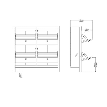 Harrow Shoe Cabinet 4 Flip Down Doors in White & Leather Tab Handles