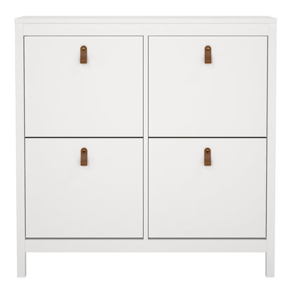 Harrow Shoe Cabinet 4 Flip Down Doors in White & Leather Tab Handles