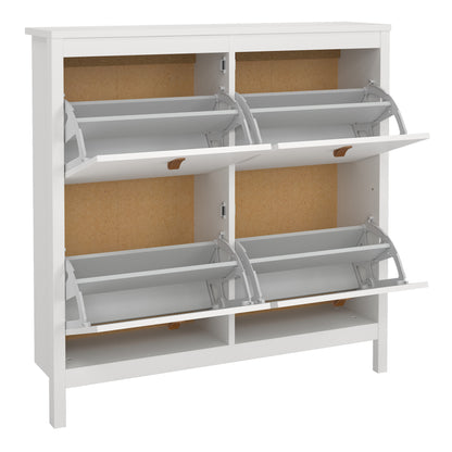 Harrow Shoe Cabinet 4 Flip Down Doors in White & Leather Tab Handles