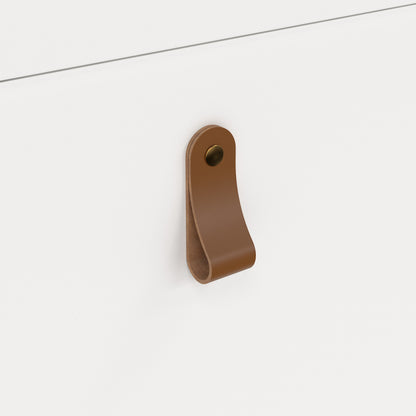 Harrow Shoe Cabinet 4 Flip Down Doors in White & Leather Tab Handles