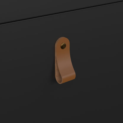 Harrow Shoe Cabinet 4 compartments in Matt Black & Leather Tab Handles