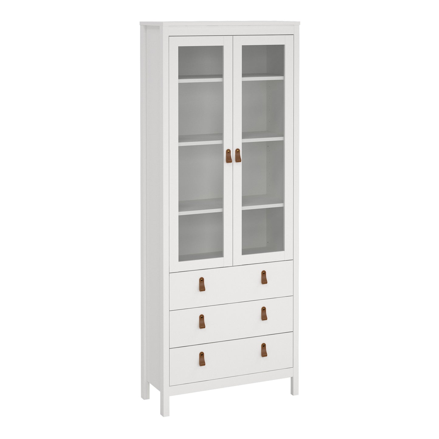 Harrow China Cabinet in White & Leather Tab Handles