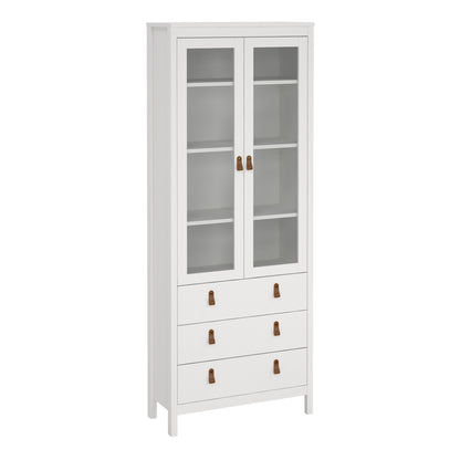 Harrow China Cabinet in White & Leather Tab Handles
