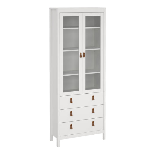 Harrow China Cabinet in White & Leather Tab Handles