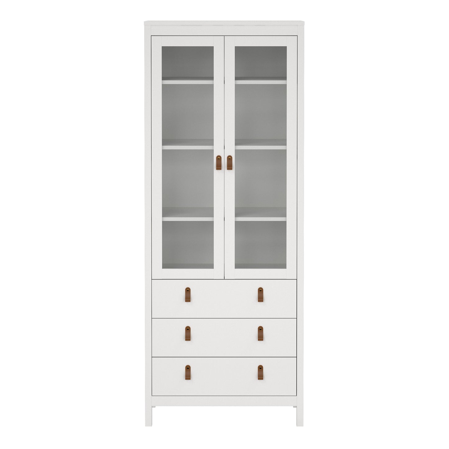 Harrow China Cabinet in White & Leather Tab Handles