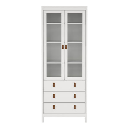 Harrow China Cabinet in White & Leather Tab Handles