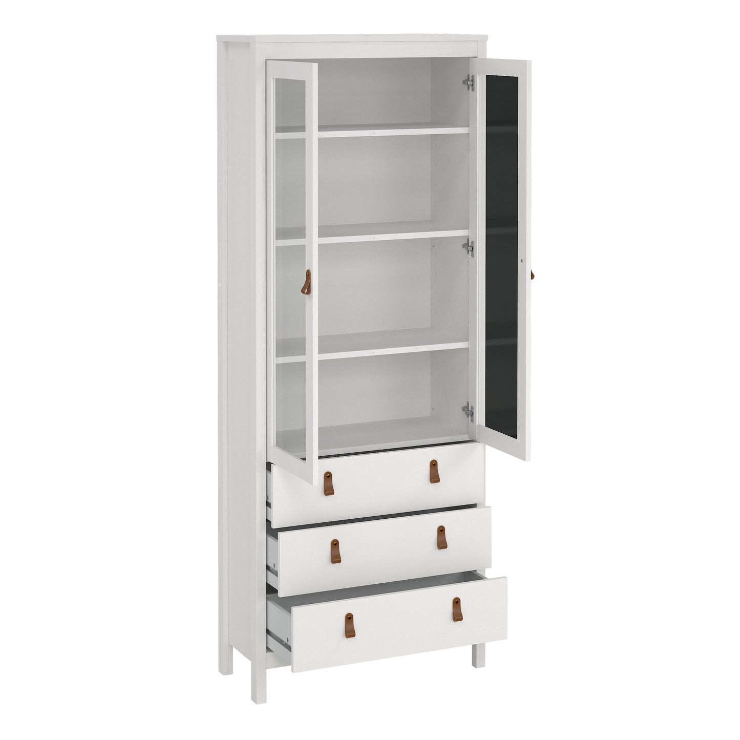 Harrow China Cabinet in White & Leather Tab Handles