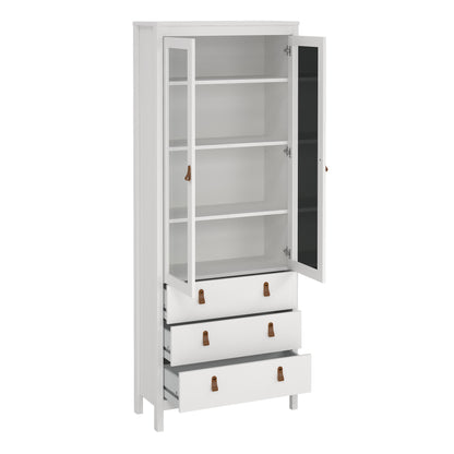 Harrow China Cabinet in White & Leather Tab Handles