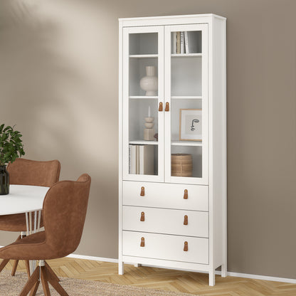 Harrow China Cabinet in White & Leather Tab Handles