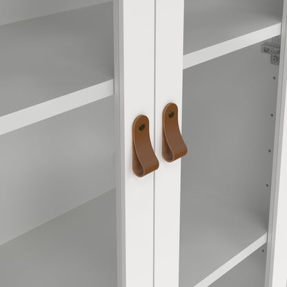 Harrow China Cabinet in White & Leather Tab Handles