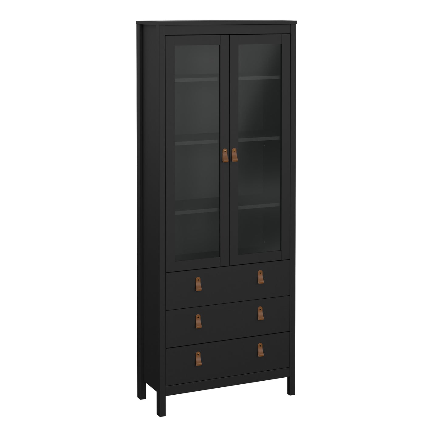 Harrow China Cabinet in Matt Black & Leather Tab Handles