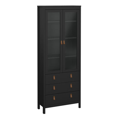 Harrow China Cabinet in Matt Black & Leather Tab Handles
