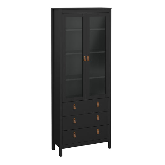 Harrow China Cabinet in Matt Black & Leather Tab Handles
