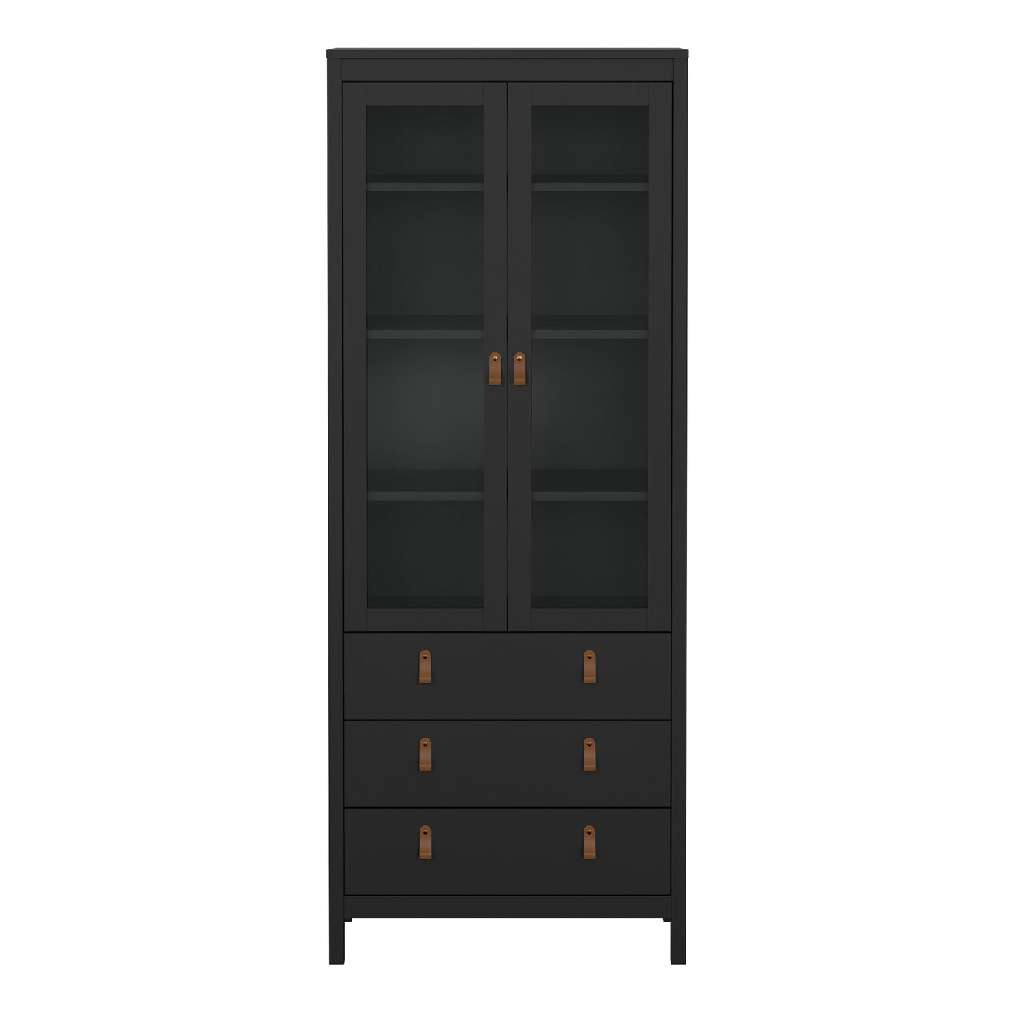 Harrow China Cabinet in Matt Black & Leather Tab Handles