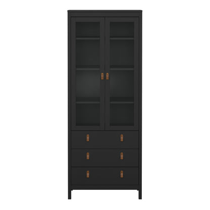 Harrow China Cabinet in Matt Black & Leather Tab Handles
