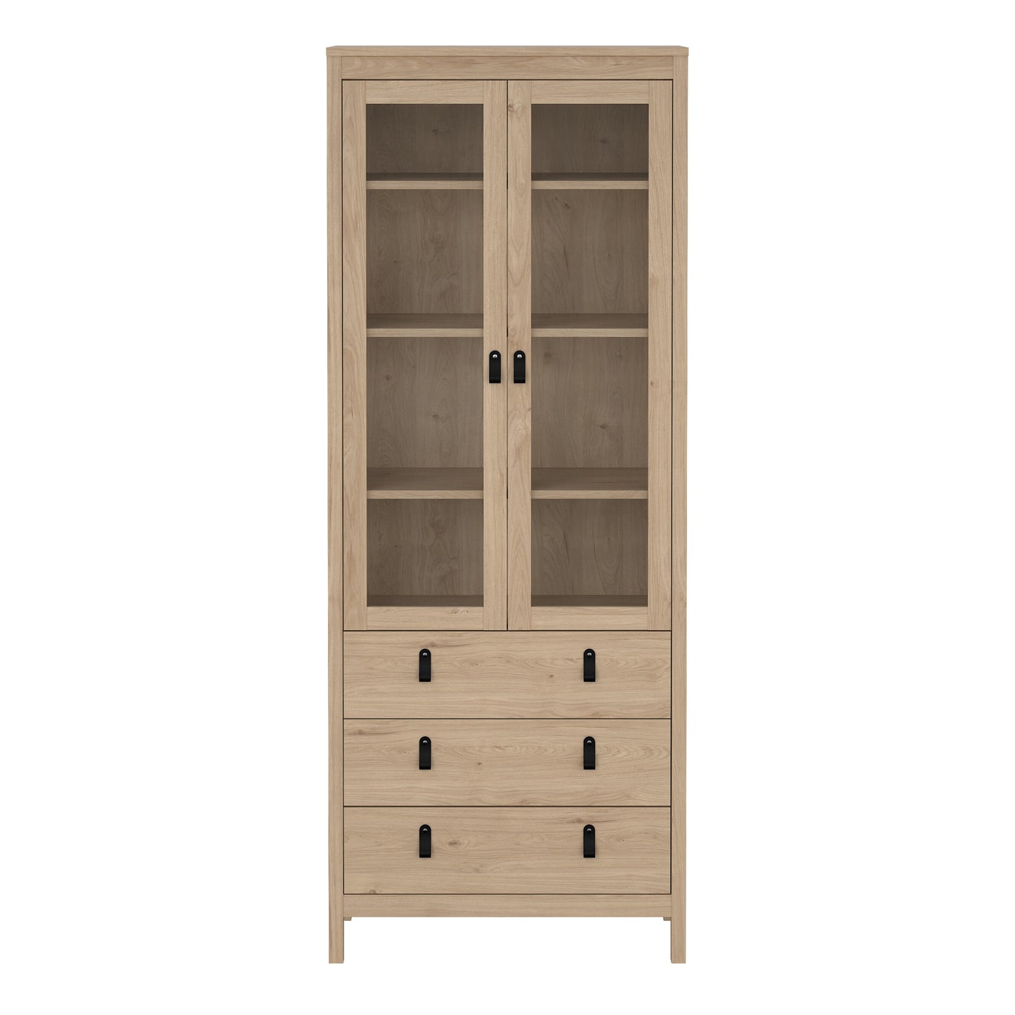 Harrow China Cabinet in Oak & Leather Tab Handles