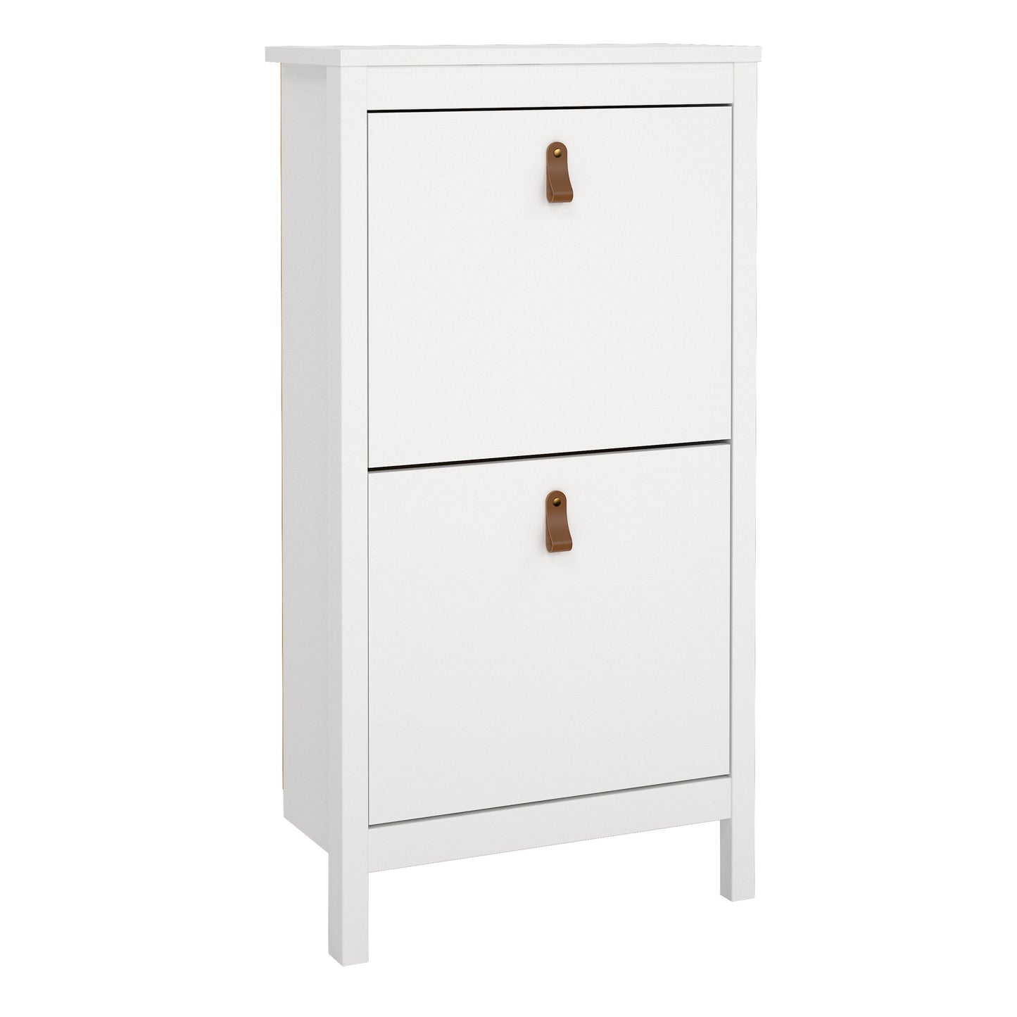 Harrow Shoe Cabinet in White & Leather Tab Handles