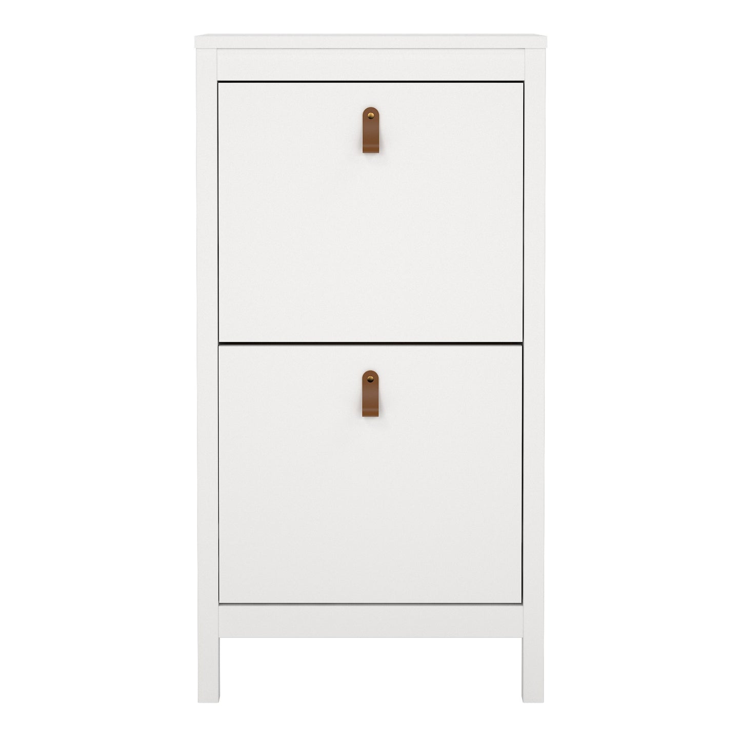 Harrow Shoe Cabinet in White & Leather Tab Handles