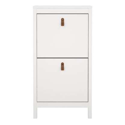 Harrow Shoe Cabinet in White & Leather Tab Handles