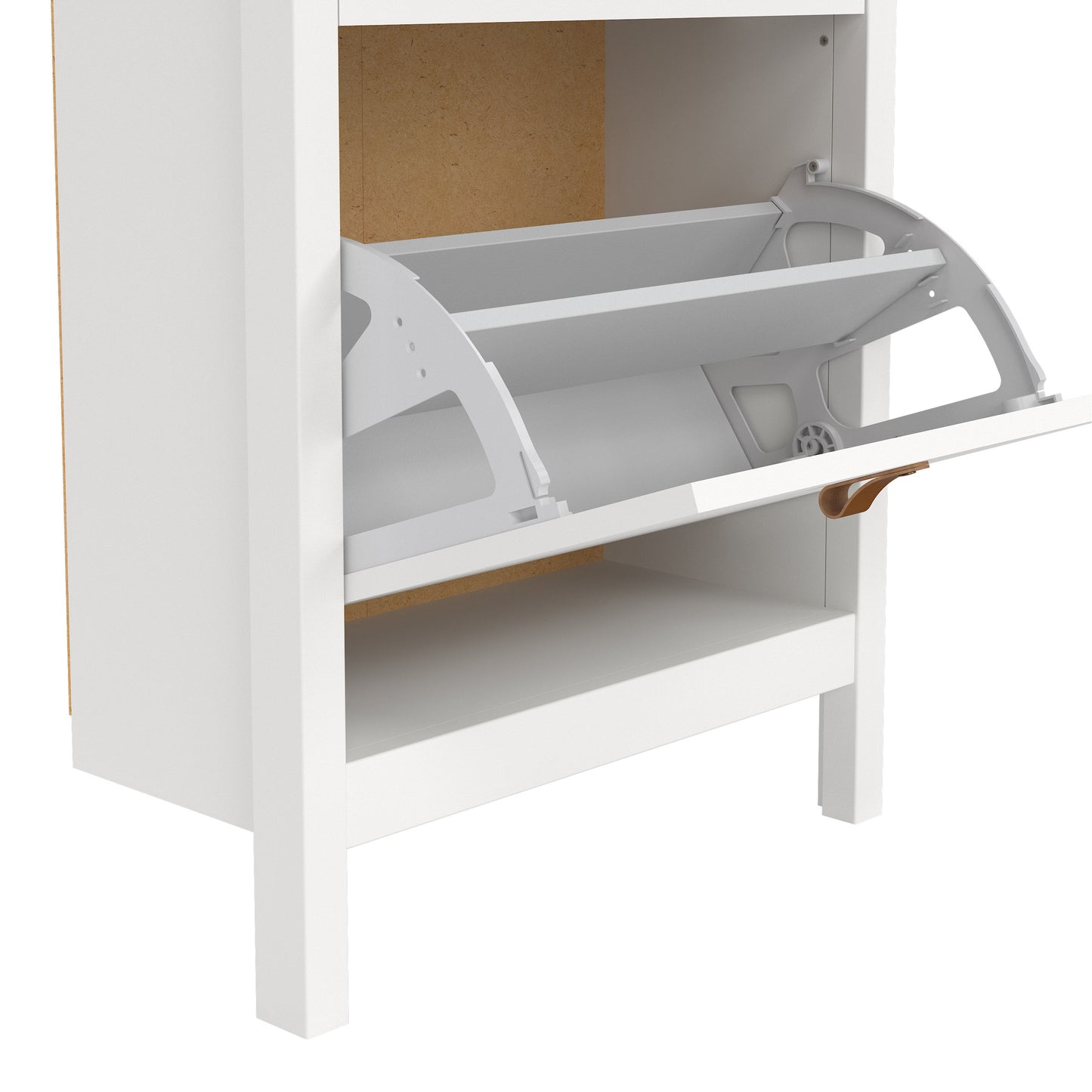 Harrow Shoe Cabinet in White & Leather Tab Handles