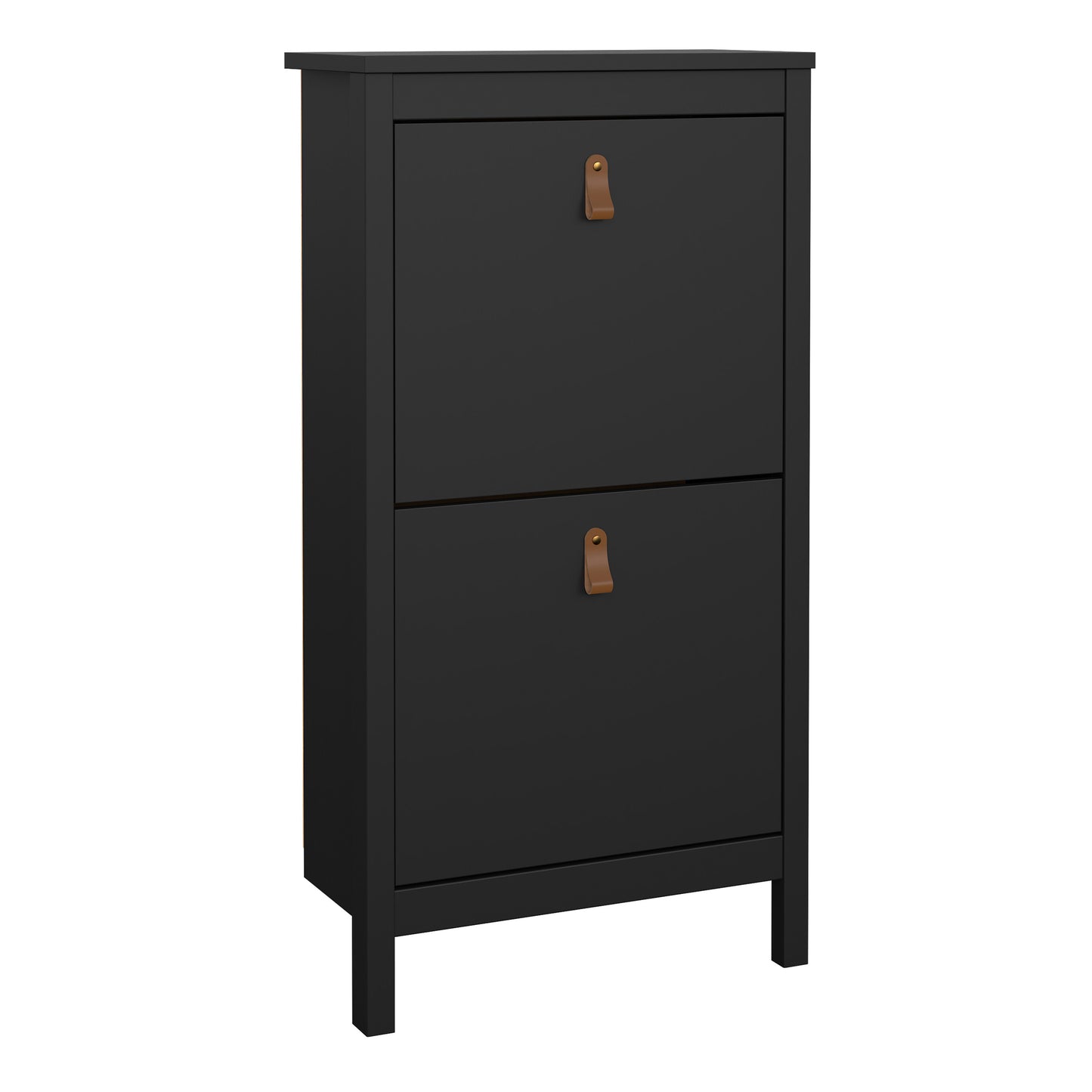 Harrow Shoe Cabinet in Black & Leather Tab Handles