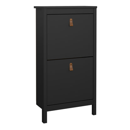 Harrow Shoe Cabinet in Black & Leather Tab Handles