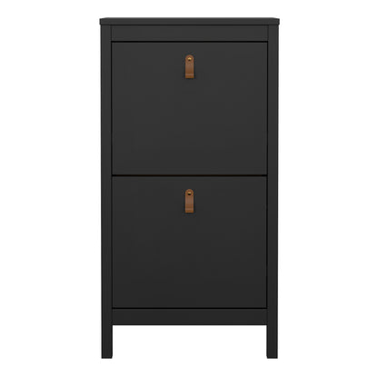 Harrow Shoe Cabinet in Black & Leather Tab Handles