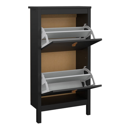 Harrow Shoe Cabinet in Black & Leather Tab Handles