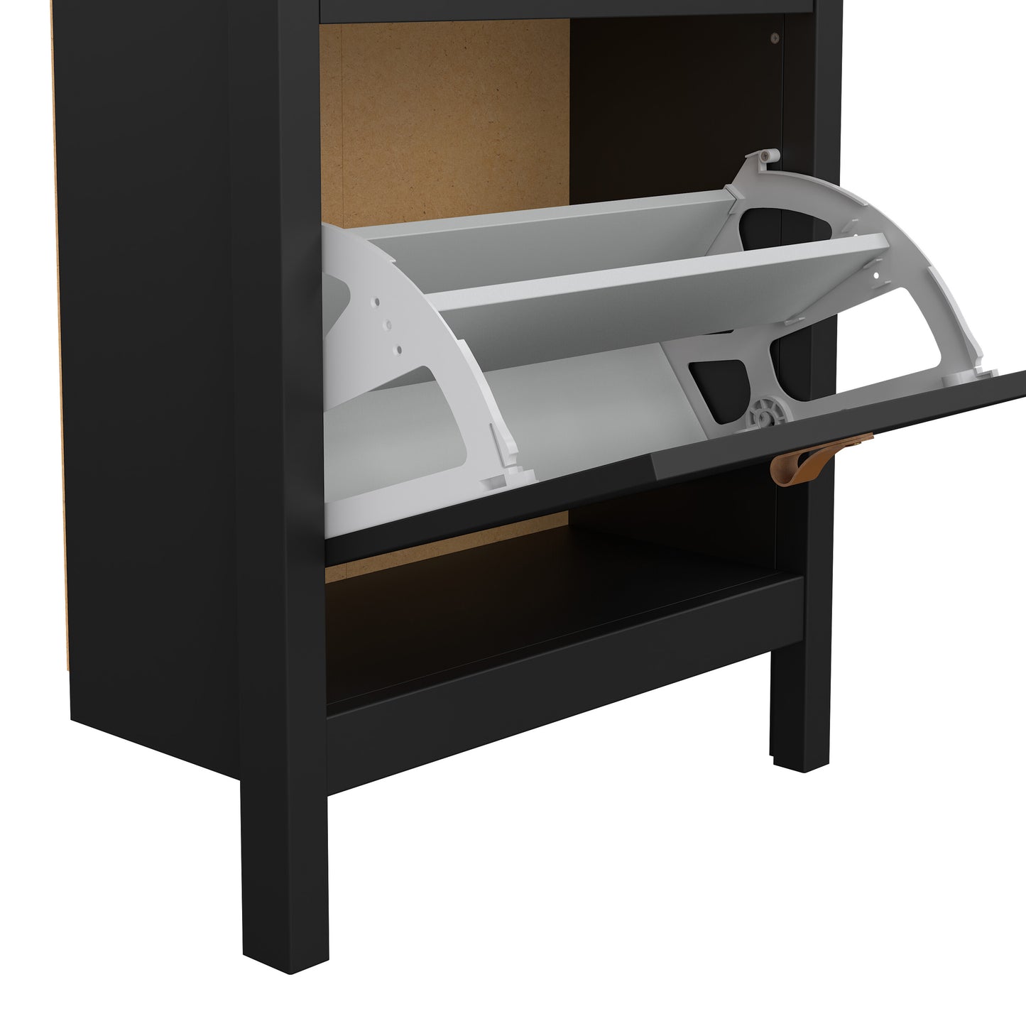 Harrow Shoe Cabinet in Black & Leather Tab Handles