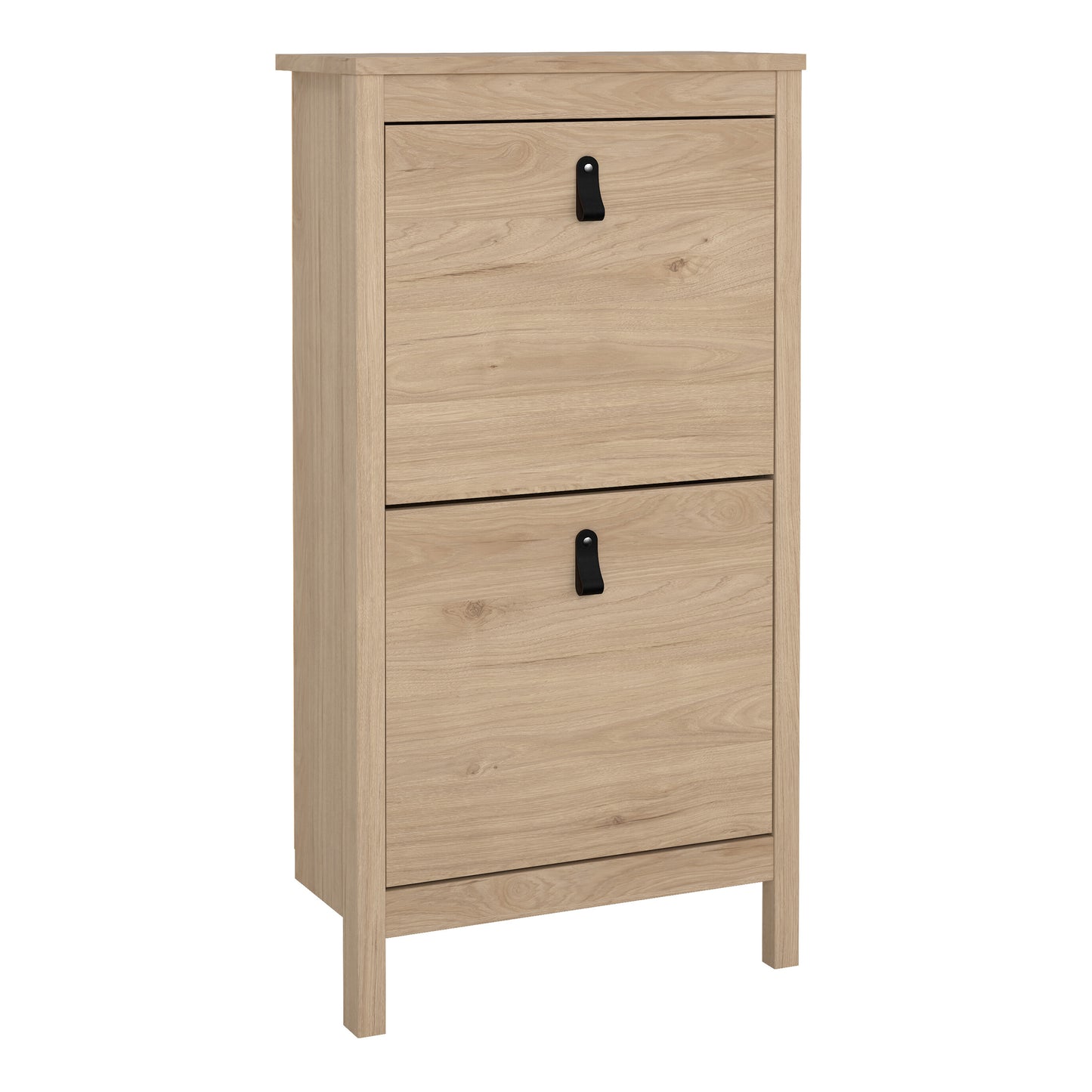 Harrow Shoe Cabinet in Oak & Leather Tab Handles