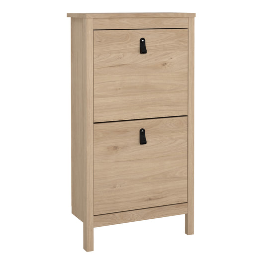 Harrow Shoe Cabinet in Oak & Leather Tab Handles