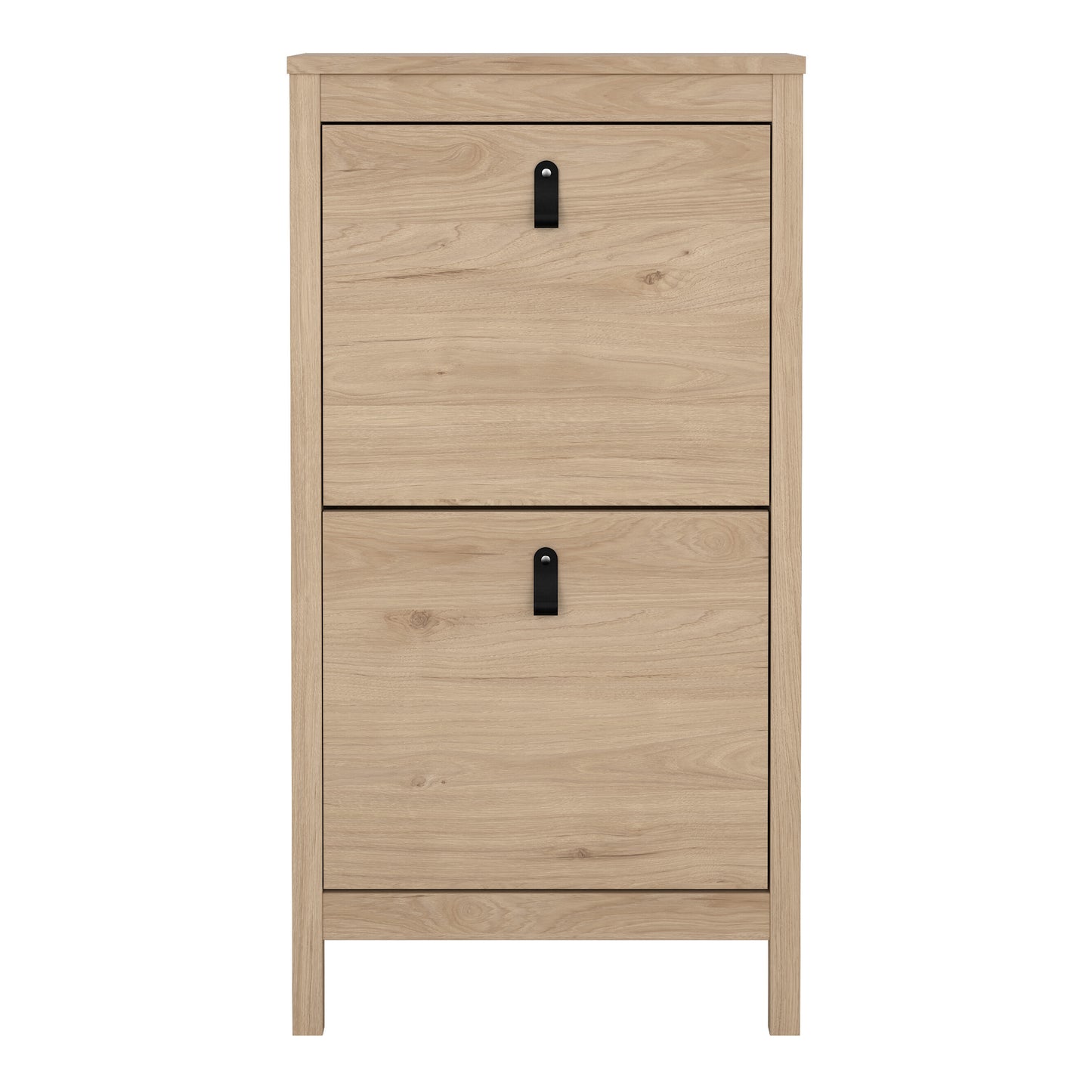 Harrow Shoe Cabinet in Oak & Leather Tab Handles