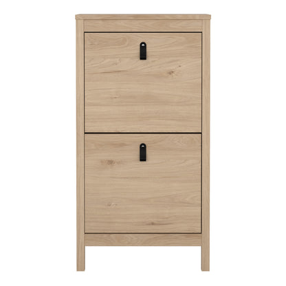 Harrow Shoe Cabinet in Oak & Leather Tab Handles