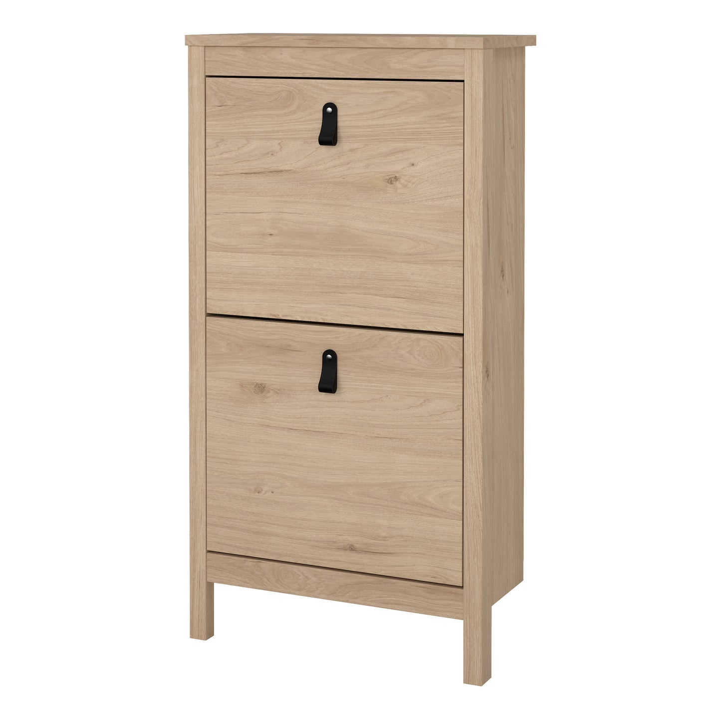 Harrow Shoe Cabinet in Oak & Leather Tab Handles