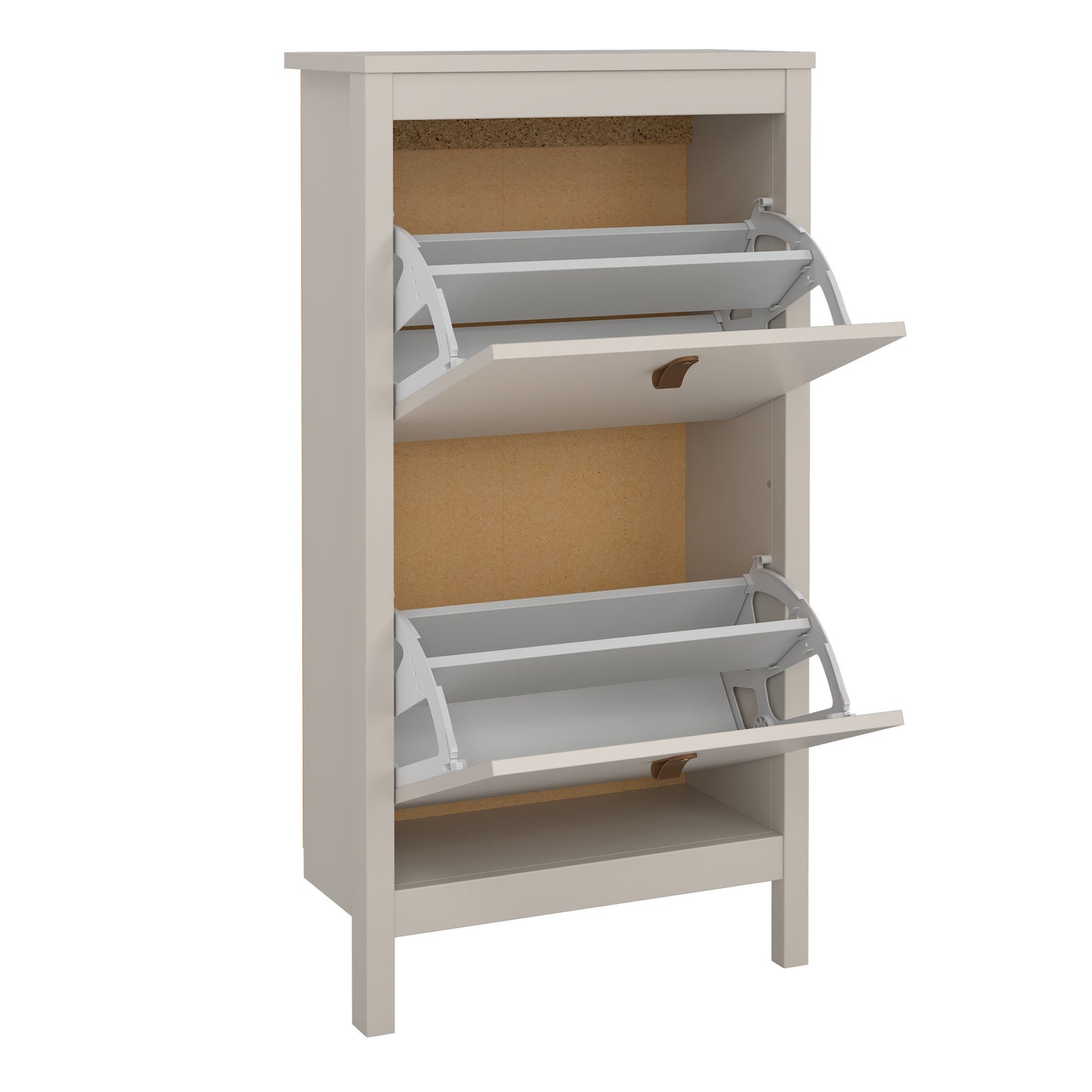 Harrow Shoe Cabinet in Cashmere & Leather Tab Handles