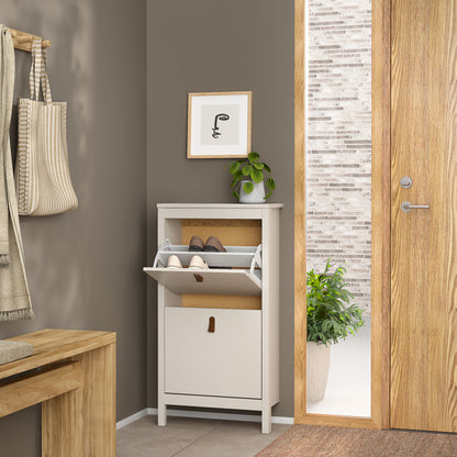 Harrow Shoe Cabinet in Cashmere & Leather Tab Handles