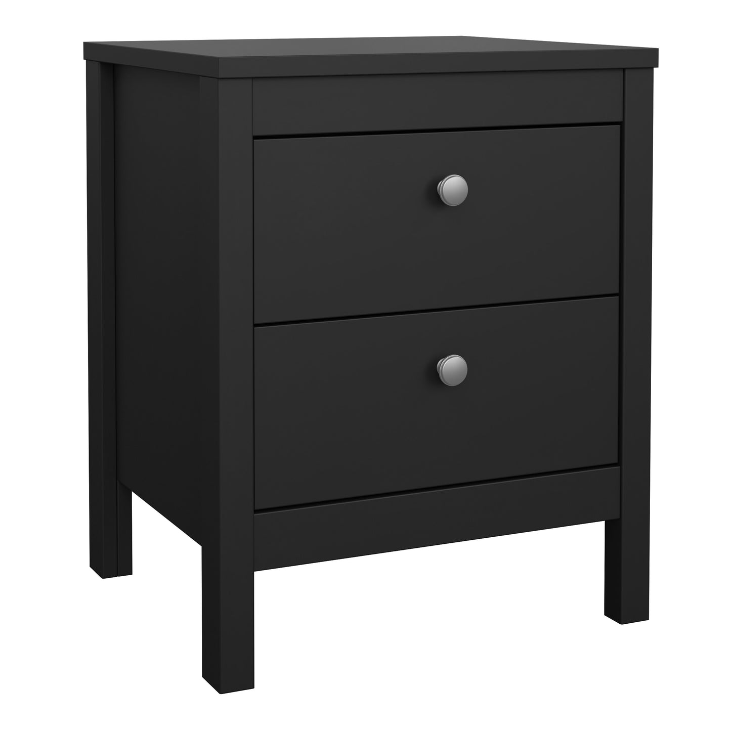 Black bedside table with two drawers 