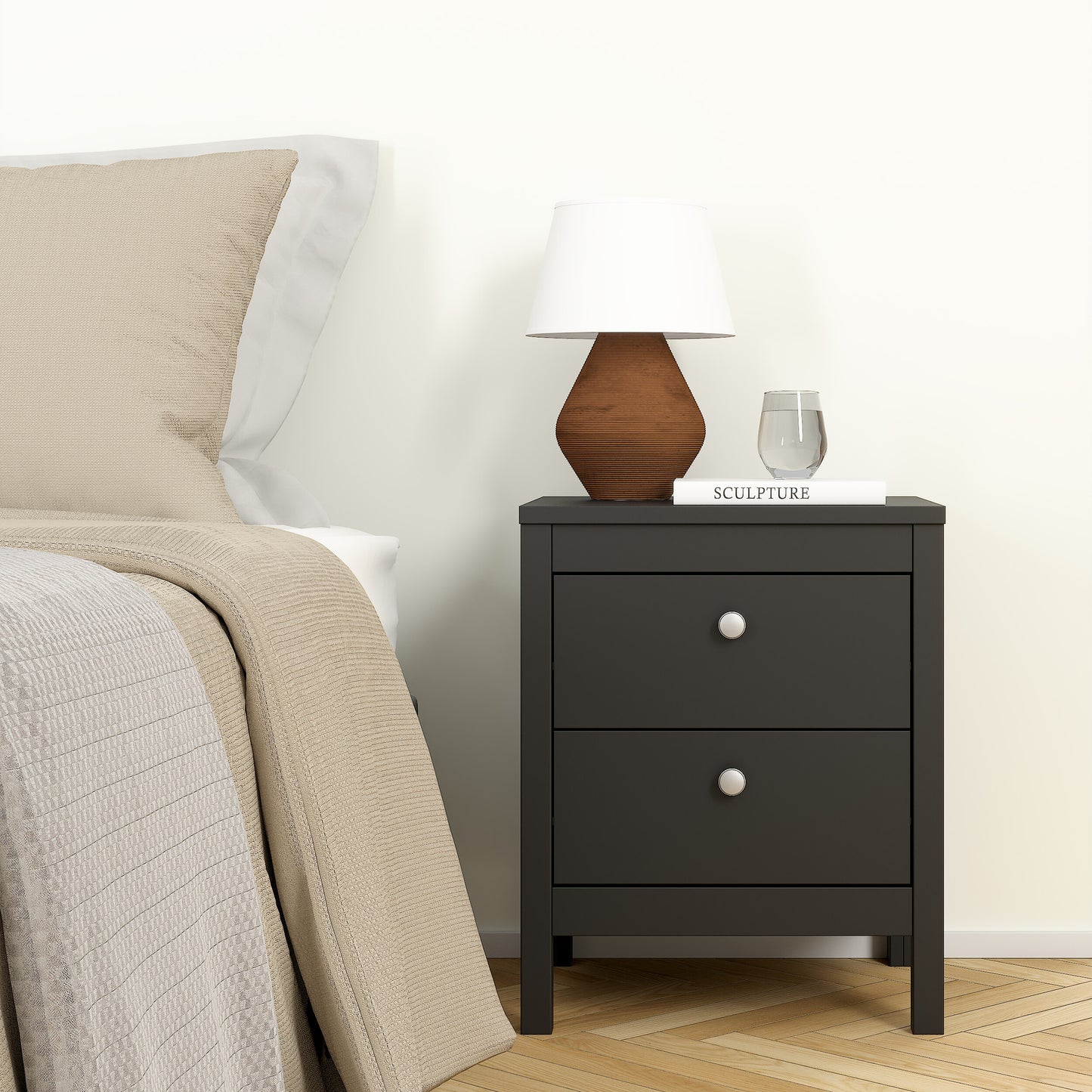 Harrow Bedside Table in Matt Black