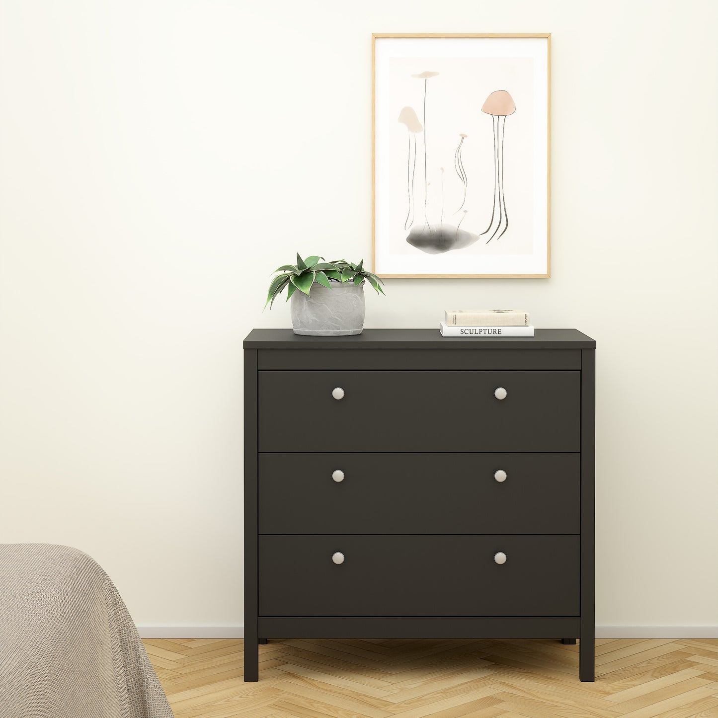 Harrow 3 Drawers Chest in Matt Black
