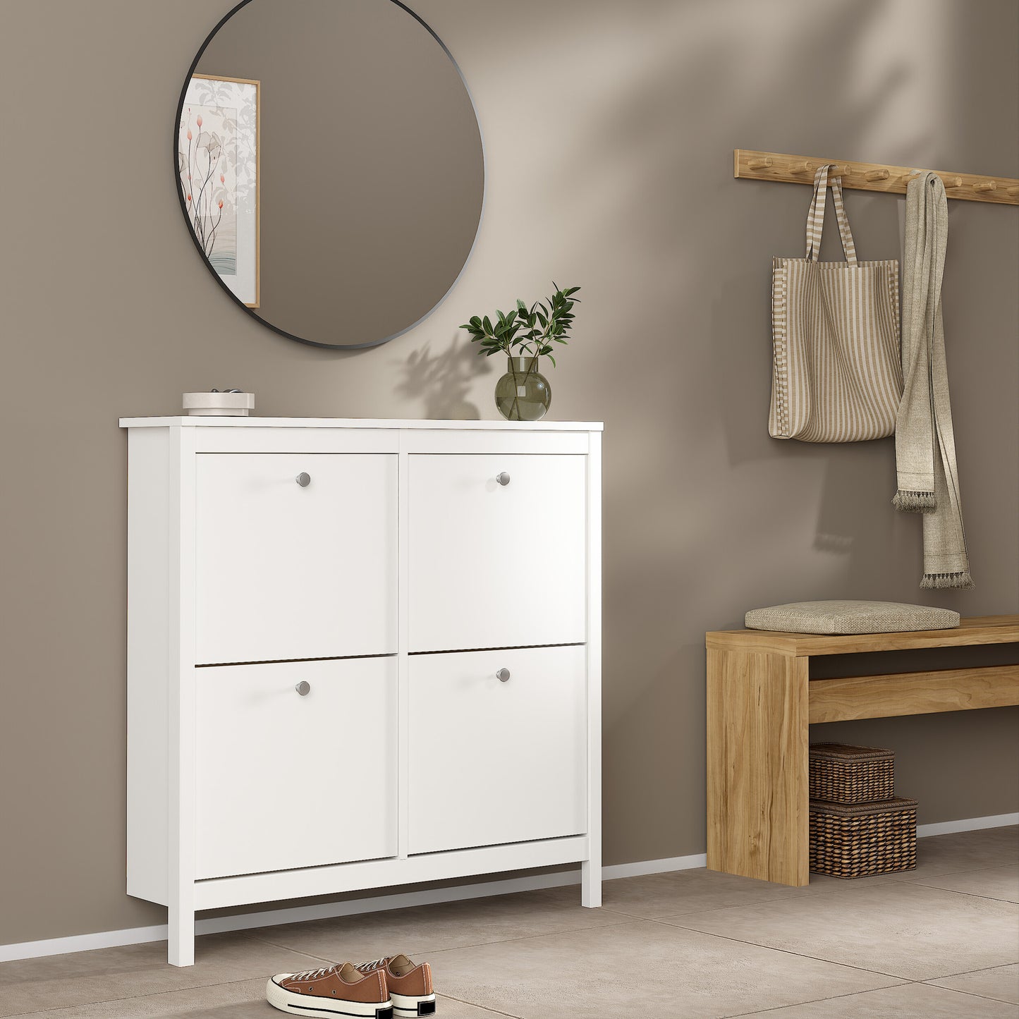 Harrow Shoe Cabinet 4 Flip Down Doors in White