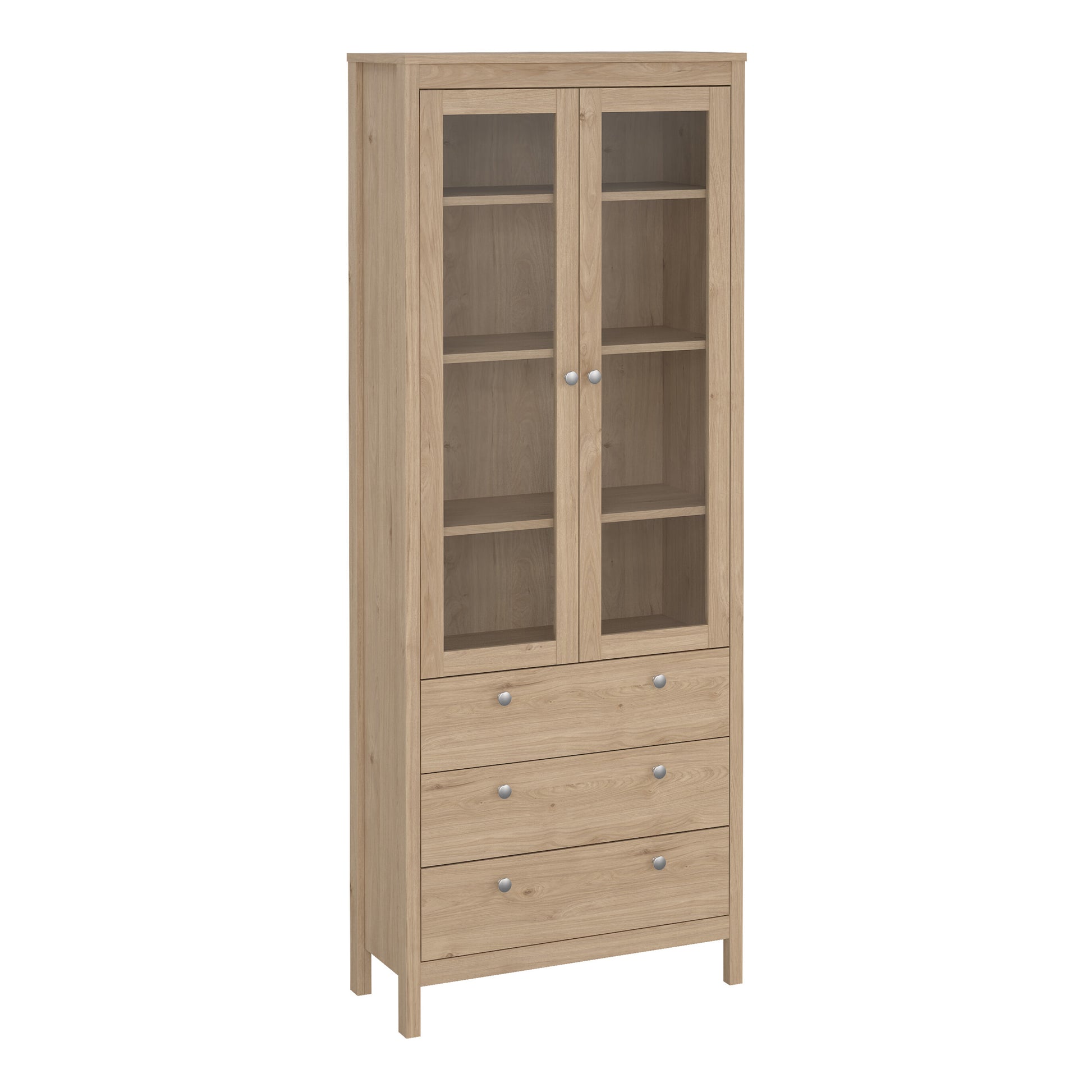 Wooden cabinet with glass doors and drawers