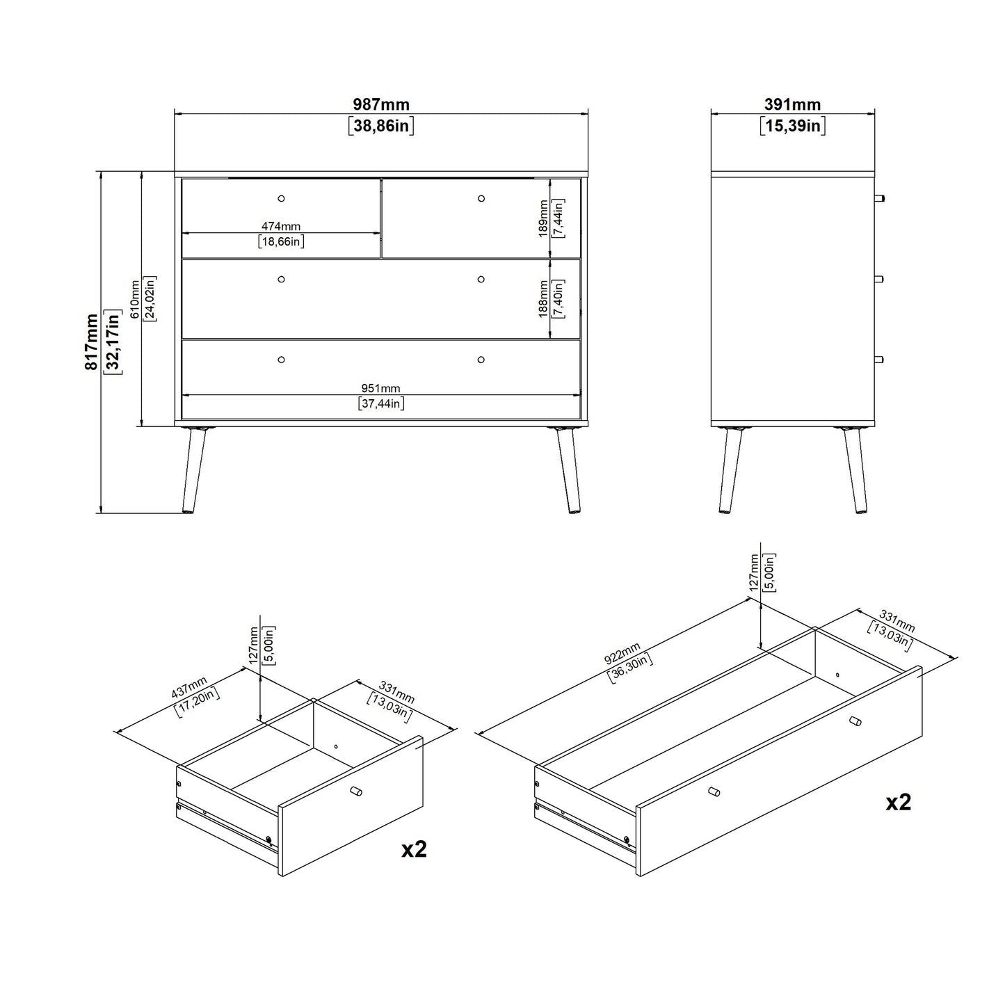 Cumbria 4 Drawers Chest White