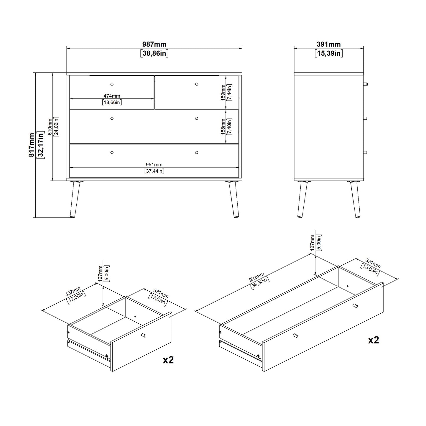Cumbria 4 Drawers Chest Dark Grey