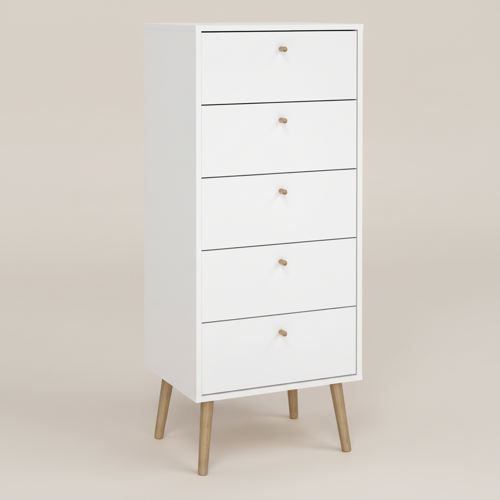 White tall chest with five drawers 