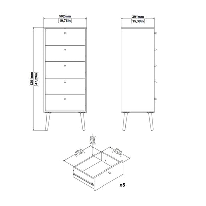 Cumbria Chest 5 Drawers White